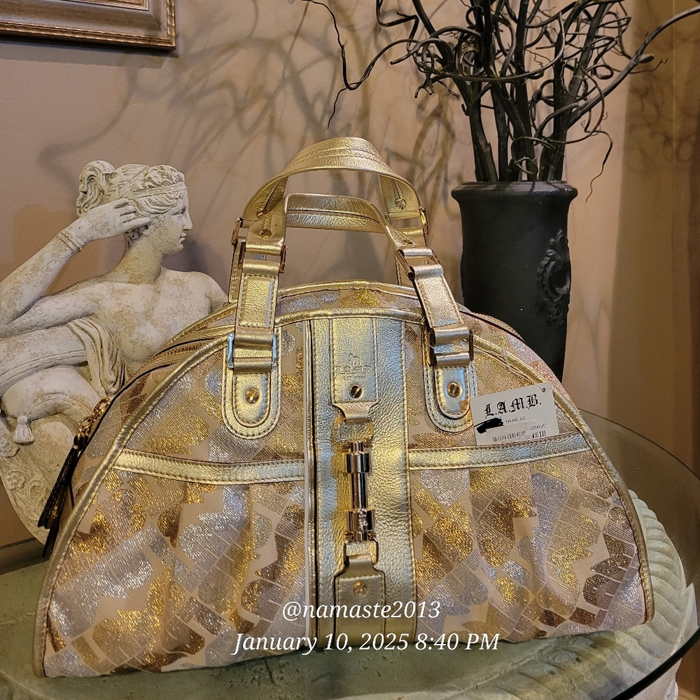 L.A.M.B. Gwen Stefani Gold Glam Jill Satchel Luxury Designer Metalic Leather 81 - Picture 2 of 15